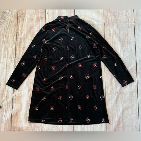 LOFT Women's Velvet Mockneck Shift Dress Black Floral, Size Large Long Sleeve - Picture 8 of 8